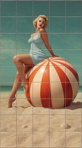 Pin-up lány labdával - mozaik csempe 