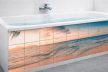 Tropical decorative tile mural with ocean waves and Seychelles sunset