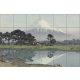 Japán tájkép Fudzsi-heggyel, tóval és csónakokkal – panorámaformátumú csempekép