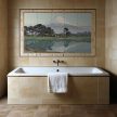 Japanese landscape with Mount Fuji, lake, boats and trees – ceramic tile mural