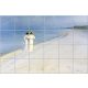 Ceramic tile mural with two women walking on Skagen beach at sunset