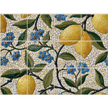Mediterranean style lemon and forget-me-not decorative tile