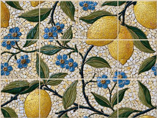 Mediterranean style lemon and forget-me-not decorative tile