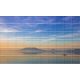 Ceramic tile mural of Badacsony at sunset with a rowing boat and lake reflections