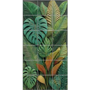 Tropical leaves ceramic tile mural with monstera and banana leaves Tropical leaves ceramic tile mural with monstera and banana leaves