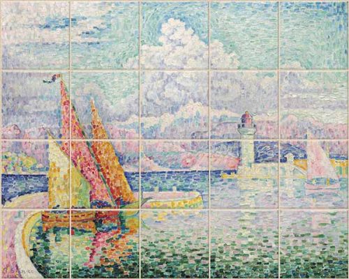 Csempekép Paul Signac Marseille le port festménye utánpekép Vincent Van Gogh mandulavirágzás cimű festménye után
