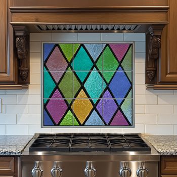 Dekorcsempe konyhába színes ólomüveg hatású rombuszmintával