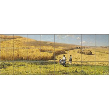 Ceramic tile mural with harvest scene