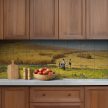 Kitchen tile mural with harvest scene