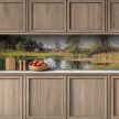 Ceramic tile mural of summer landscape with trees, water lilies and a calm lake