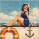 Ceramic tile mural - sailor pin up girl