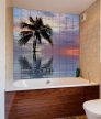 Beach and palm tree in the sunset - tile mural