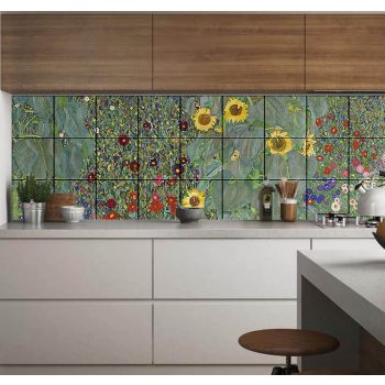 Ceramic tile mural - Gustav Klimt: Village garden with sunflowers