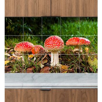 Ceramic tile mural - mosses and mushrooms