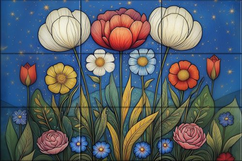 Ceramic tile mural - wild flowers