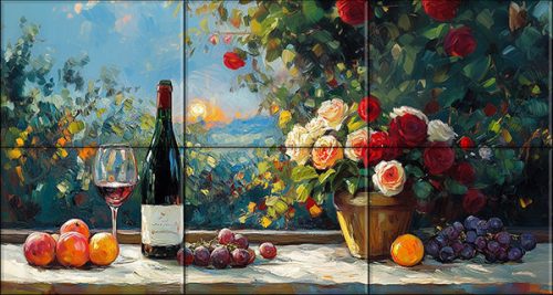 ceramic tile mural with garden sunset wine and roses