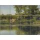 Tile mural with riverbank, trees and men fishing