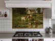 Ceramic tile mural of a countryside scene with cows, hay and a rainbow