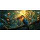 Colorful toucan on a tropical branch with berries in sunlit jungle – exotic tile mural