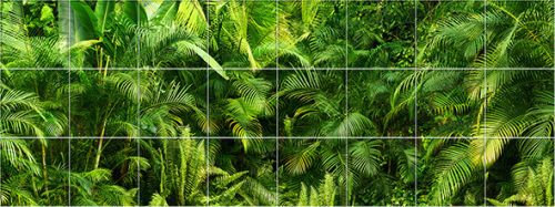 Dense green jungle with palm leaves and ferns – tropical tile mural
