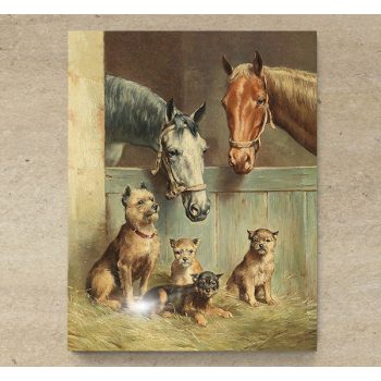 Ceramic tile trivet - farm - dogs and horses 