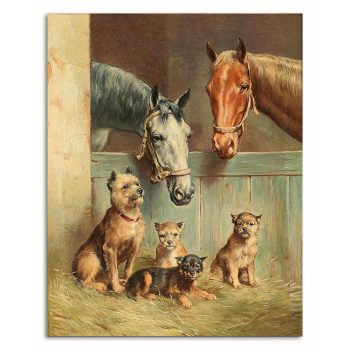 Ceramic tile trivet - farm - dogs and horses 
