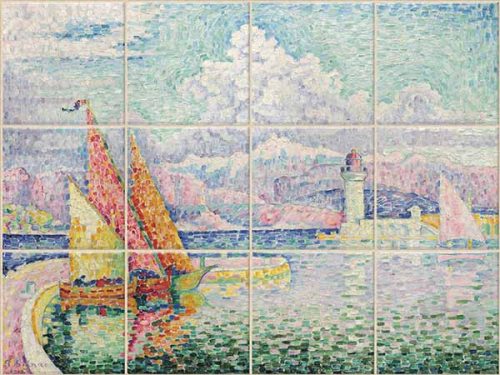 Csempekép Paul Signac Marseille le port festménye utánpekép Vincent Van Gogh mandulavirágzás cimű festménye után