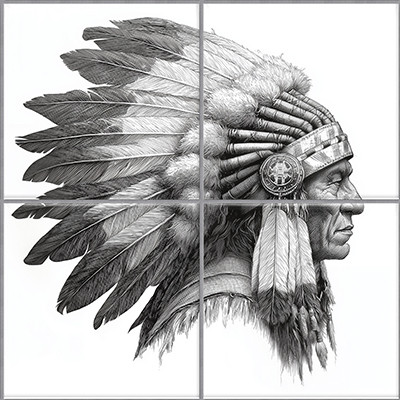 Native American man on horseback by the lake – western-style ceramic tile mural