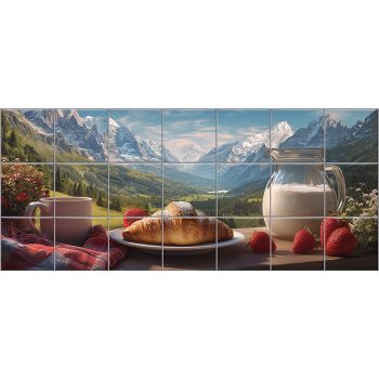 dekorcsempe alpesi reggeli tájkép mintával