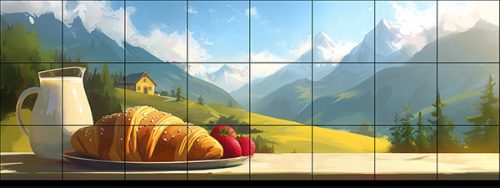 Tile Mural – French Alps Breakfast Scene with Croissant 
