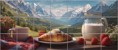 ceramic tile with alpine morning landscape