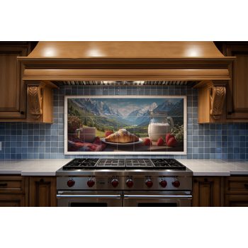 ceramic tile with alpine morning landscape