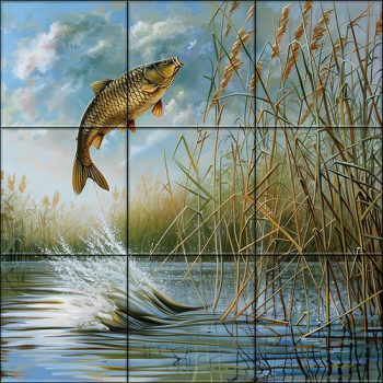 Tile mural - fishes -fishing II.  Tile mural - fishes -fishing II.