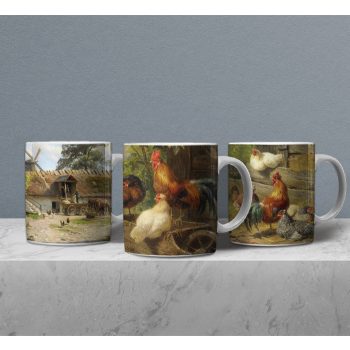 Rooster and chicken mug set of 3 mugs 