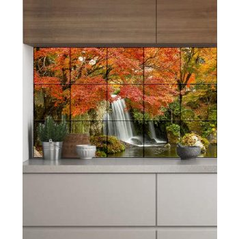 Ceramic tile mural - forest and waterfall