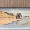 Herd of elephants by river – African ceramic tile mural decor tile