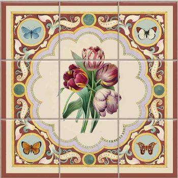 Tulipán és pillangó mintás fali csempe