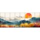 sunset behind mountain range with birds and wild meadow – artistic ceramic tile mural