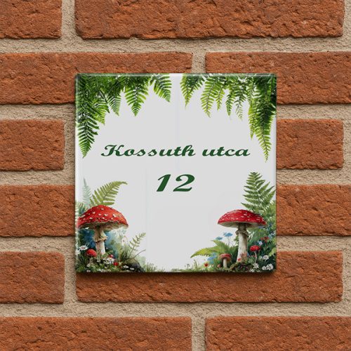 House number plate - red mushroom