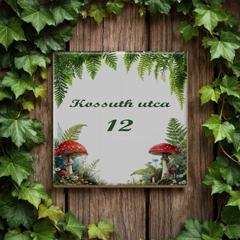 House number plate - red mushroom