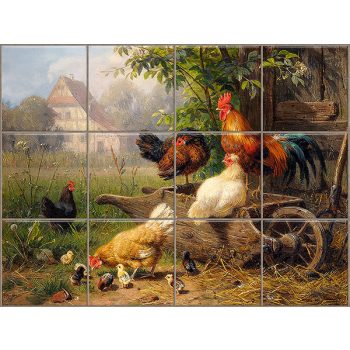 Kitchen tile mural - farm with rooster tile Kitchen tile mural - farm with rooster tile