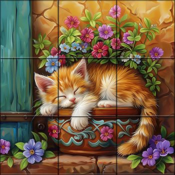 Ceramic tile mural - farm - Kittens  Ceramic tile mural - farm - Kittens