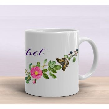 Unique personalized name mug with flower decoration 