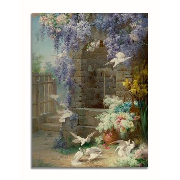 Ceramic tile mural - pigeons at the well  Ceramic tile mural - pigeons at the well