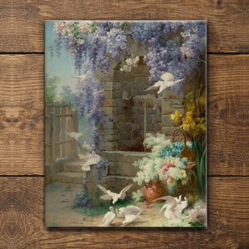 Ceramic tile mural - pigeons at the well 