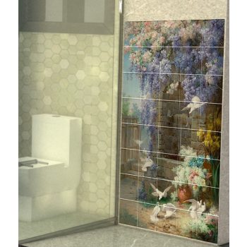 Ceramic tile mural - pigeons at the well