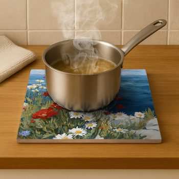 Popies and daisies on the shore - ceramic tile trivet