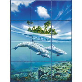 Tile mural with dolphins 