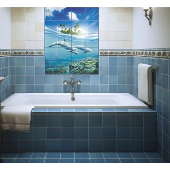 Tile mural with dolphins 