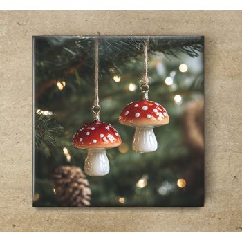 Mushroom Christmas tree ornament - tile trivet